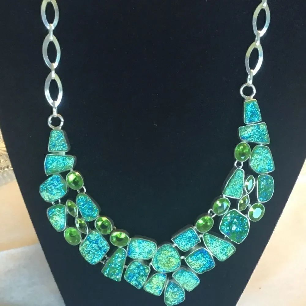 NWOT. Sterling Silver Titanium Drusy Necklace